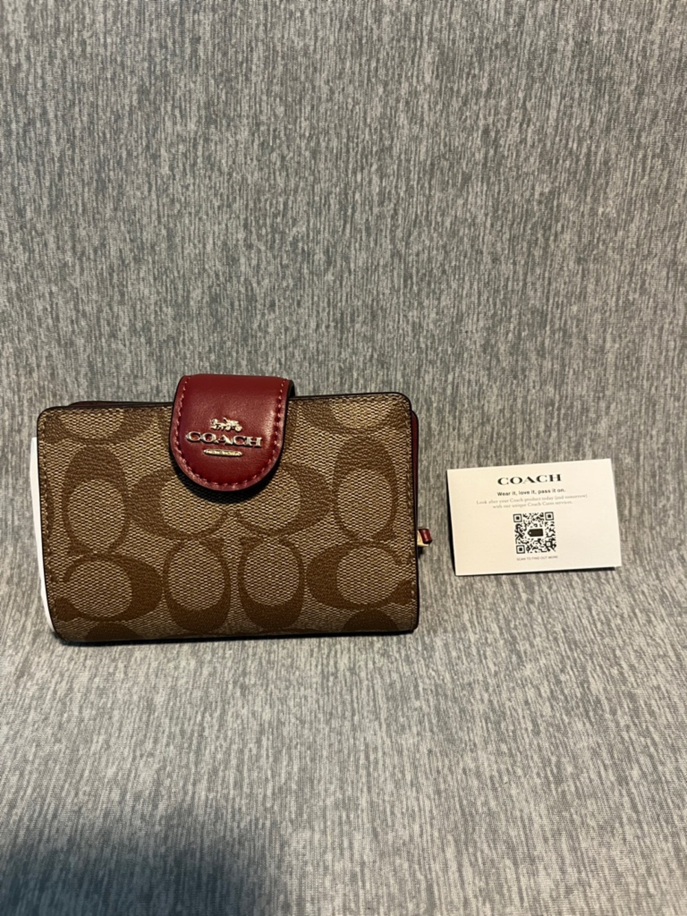 Coach Brown Signature Canvas Wallet with Red Snap - Picture 5 of 5